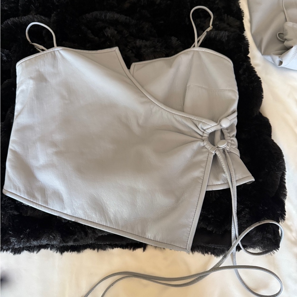 Beautiful blue skirt set in vegan leather